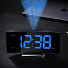 Radio Projection Alarm Clock Large LED Mirror Display Electronic digital luminous table clocks USB charging function