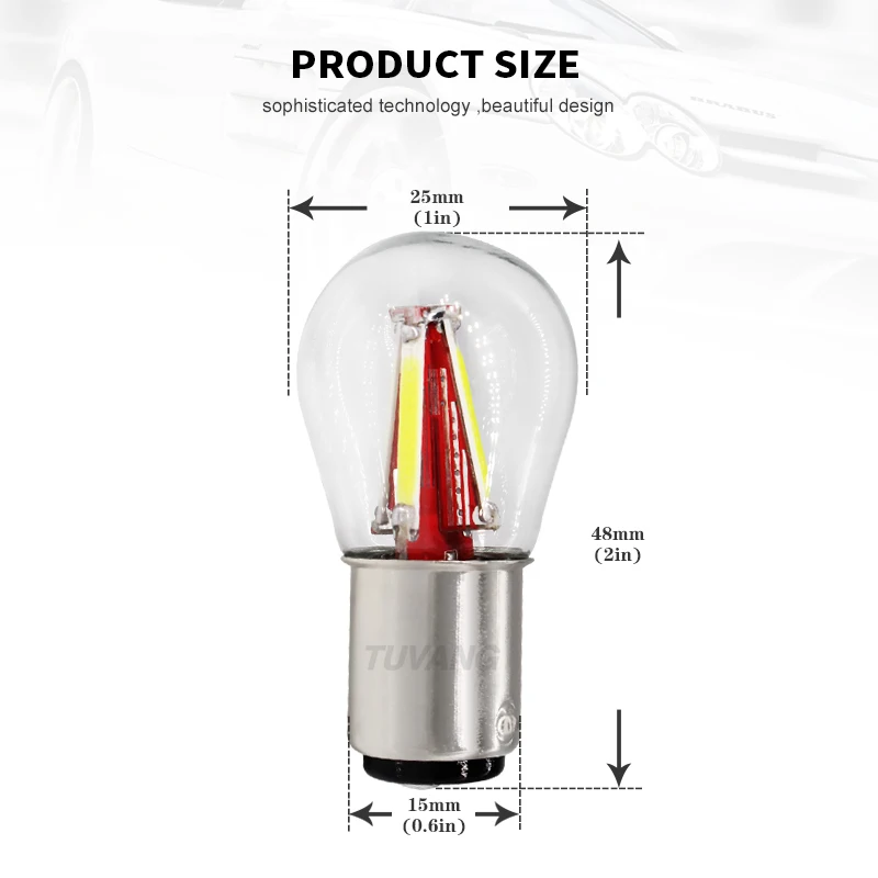 2x S25 1157 P21/5 Вт BAY15D светодиодный нити авто светодиодный светильник тормоз задних фонарей, фонарей указателей повтора сигнала светильник единый галогеновая лампа теплый белый