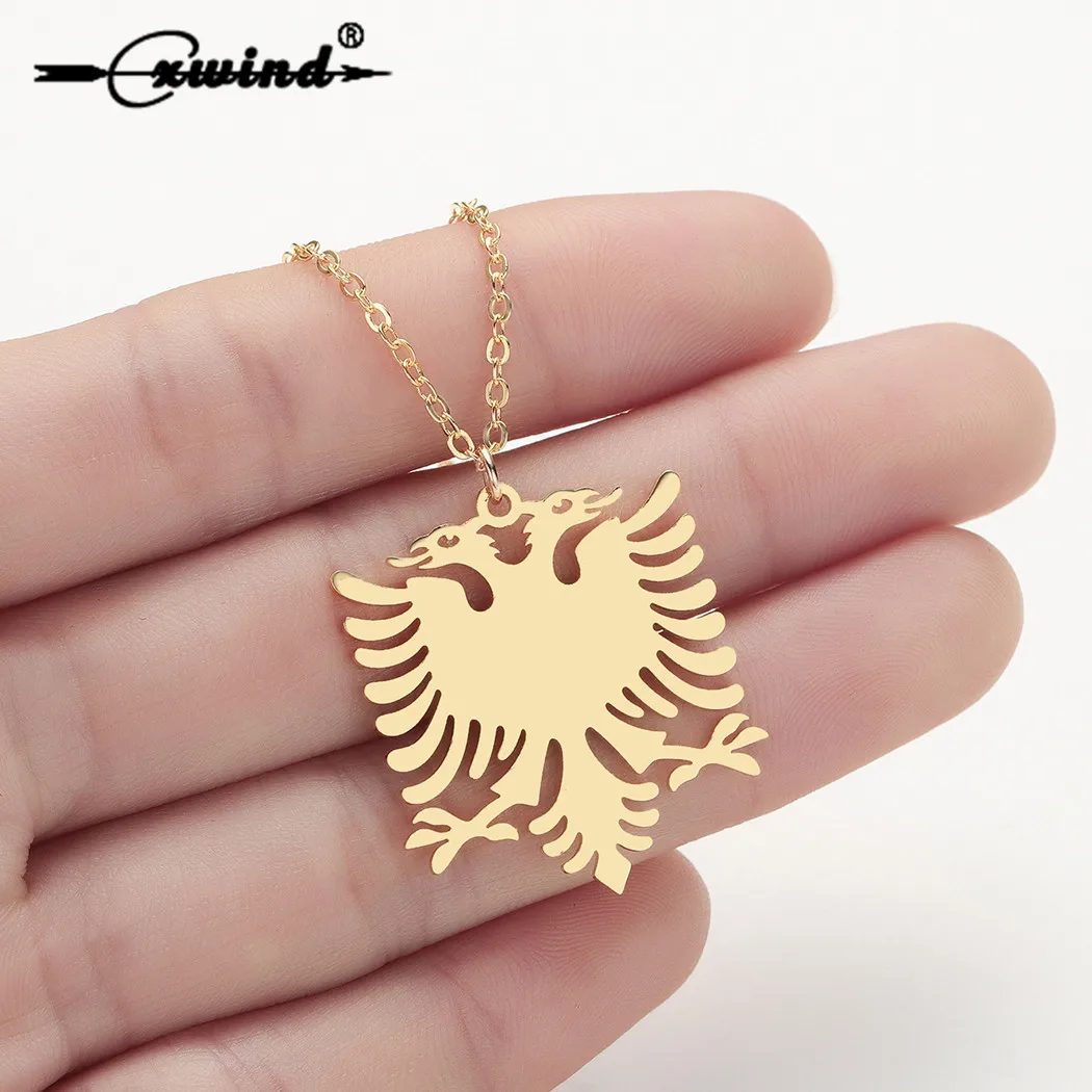 Cxwind Albania Eagle Pendant Necklaces Gold Color& Stainless Steel Animal Necklace Jewelry Ethnic Flag Gifts for Women collier