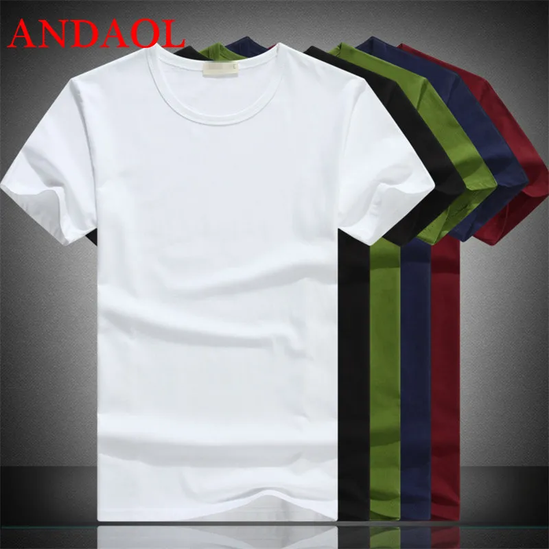 

ANDAOL Men's Casual T-Shirts Top Quality harajuku Solid O-Neck Cotton Slim Fit T Shirt Fashion Simple Short Sportswear Tee shirt