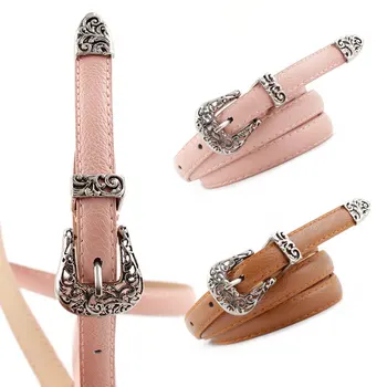 

The latest retro pin buckle belt Korean version of Joker ladies pu belts fashion decorative carved faux leather belts