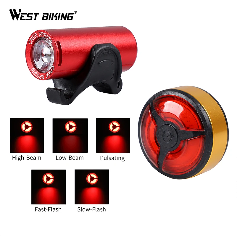 Discount WEST BIKING Bike Front Lights LED Safety Taillight Set USB Rechargeable Headlight Rear Light For Bicycle Cycling Flashlight 1