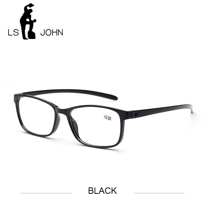 LS JOHN Retro Full Frame Reading Glasses Women&Men TR90 Ultralight Clear Lens Presbyopic Eyewear Magnifier+1.0to4.0 for Reader - Цвет оправы: BLACK