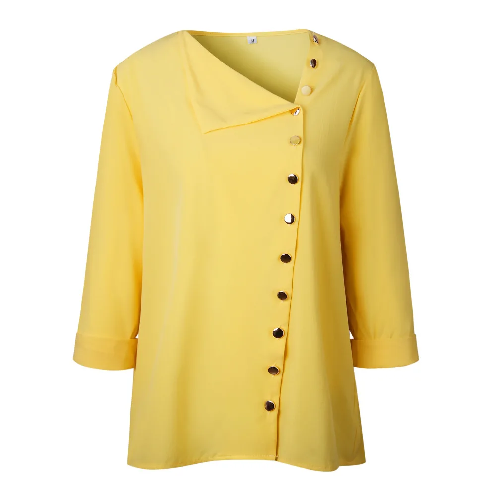 Solid Button Blouse Elegant Casual Long Sleeve Oblique Collar Shirt Office Women's Femme Blouses Ladies Blusas 2018 Fashion New Blouses