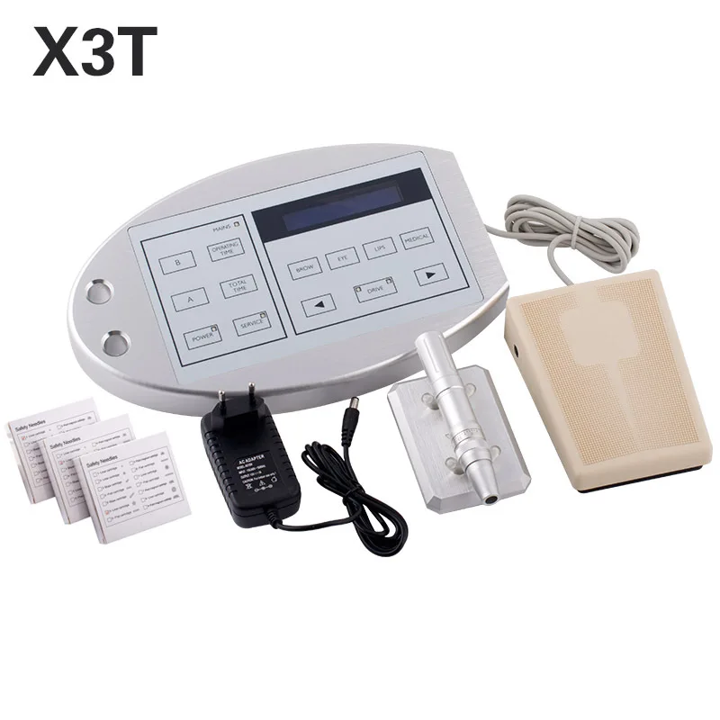 

Top Quality Professional Permanent Eyebrow Makeup Body Tattoo Kit Rotary Machine LCD Controller Needles Pedal Power Supply X3T