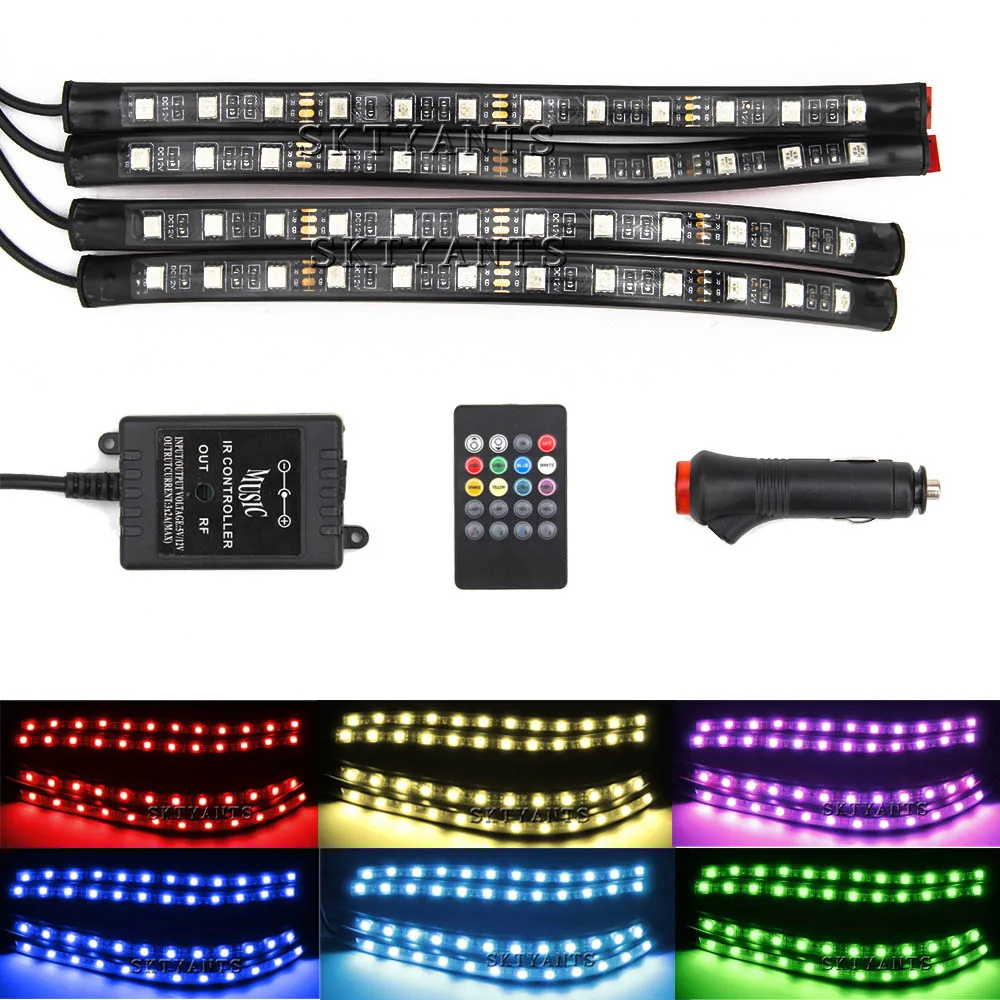 

12 leds Ambient lighting Musical Voice Decorative Wireless Remote Music Control Car Light DC12V 9leds RGB Color 1set