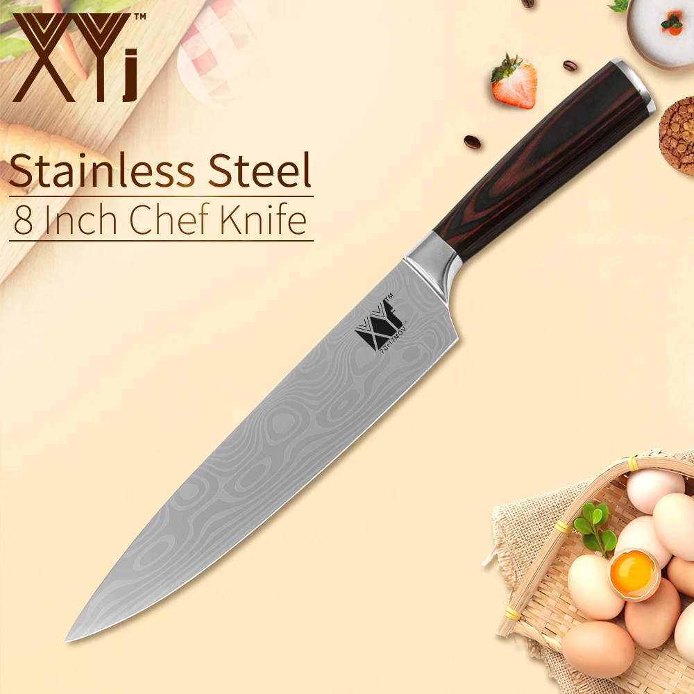 

XYj Kitchen Knife Damascus Pattern Stainless Steel High Carbon Blade Color Wood Non-slip Handle Knife Cooking Accessories Tools