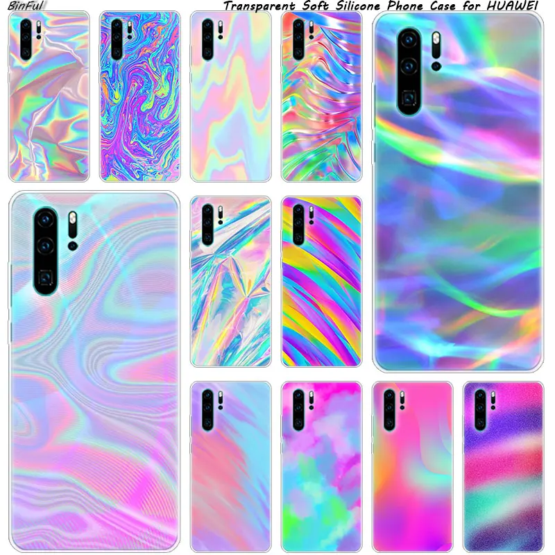Цветной Радужный Мягкий силиконовый чехол для телефона Huawei P30 P20 Pro P10 P9 P8 Lite 2017 P Smart