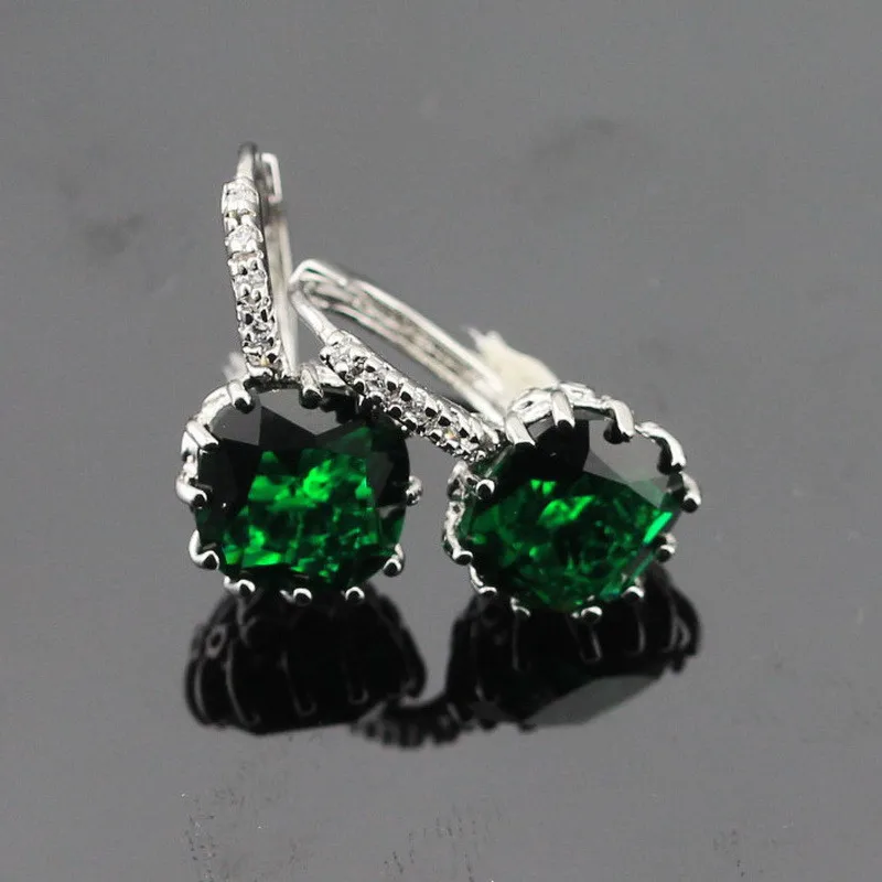 Круглые зеленые камни Белый CZ серебряный цвет серьги-кольца для женские украшения из циркона подарочная коробка