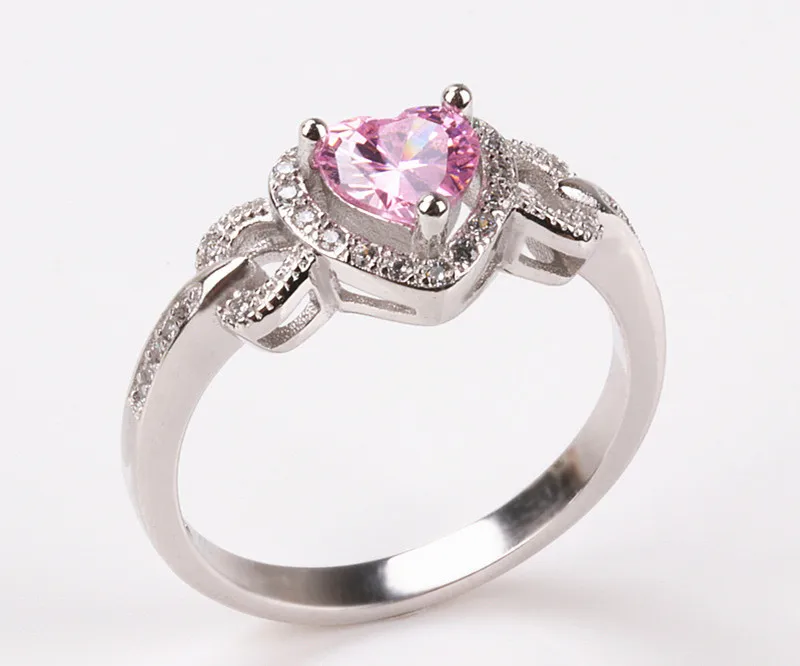 Fonkelnieuw Dame Classic solid 925 Sterling Zilver Hart roze Diamant CZ Ringen KM-73