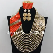 Оранжевый и золото шампанского хрустальные украшения из бисера набор в африканском стиле нигерийские Свадебные бисер ожерелье комплект ювелирных изделий, C000585