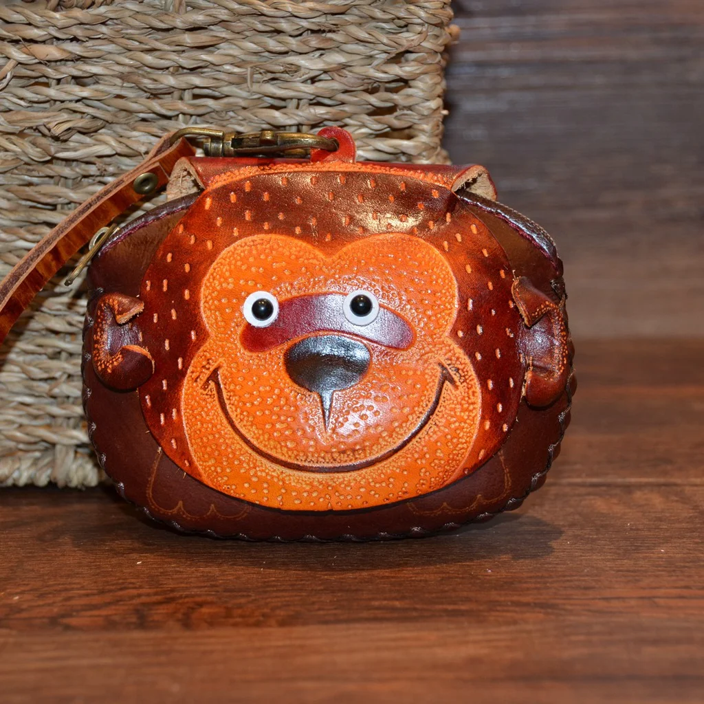 Handmade wallet genuine leather coin purse animal monkey zodiac bag