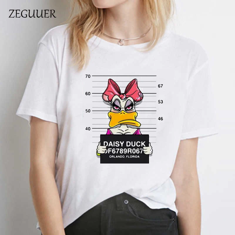 

Daisy Duck Crime Thug Cartoon Kawaii Harajuku Print T Shirt Cotton Round Neck Casual Clothes Funny T Shirts Womens Clothing