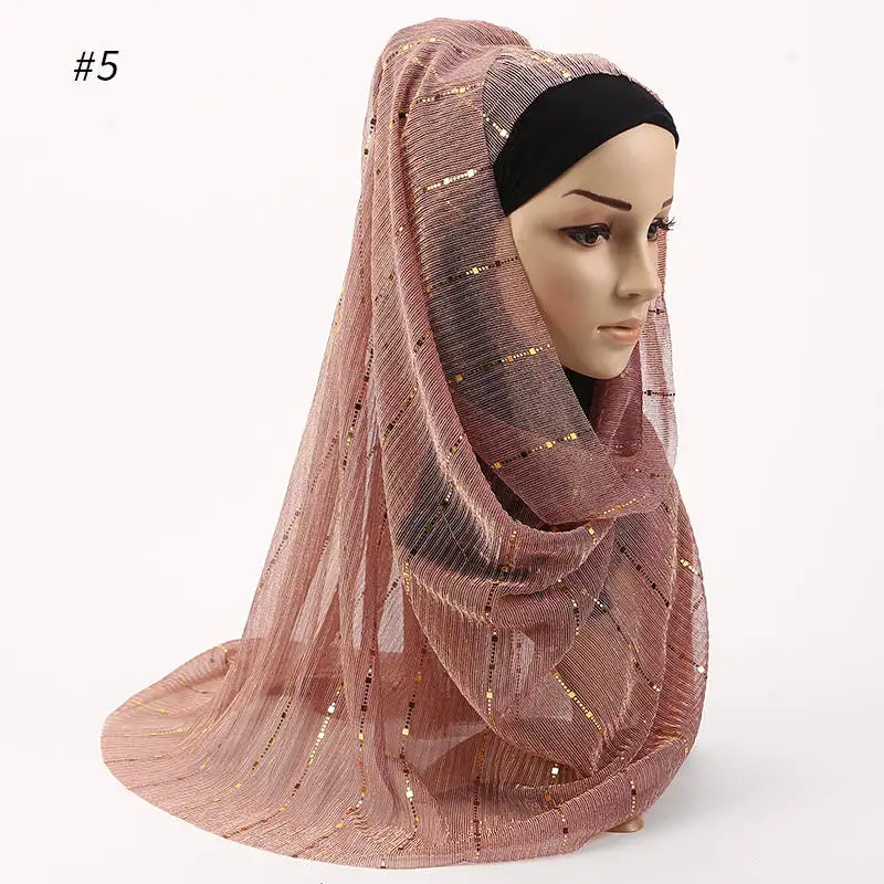 Новое поступление, Модный Блестящий Золотой однотонный шарф, женский, хиджаб, шарфы, шаль, Дамская вуаль, Пашмина, бандана, мусульманский шарф - Цвет: Color 5