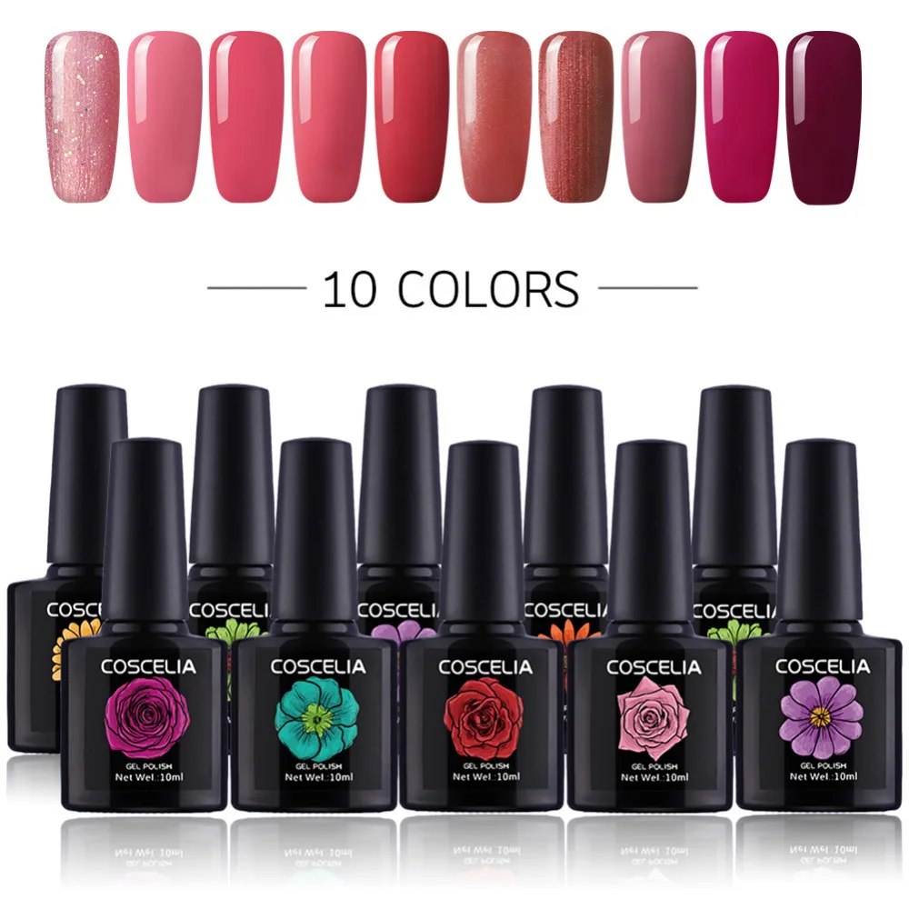 

COSCELIA 10ml UV Gel Varnish Nail Polish Set For Manicure 80 Colors Gellak Semi Permanent Hybrid Nails Art Soak-Off Gel Polish