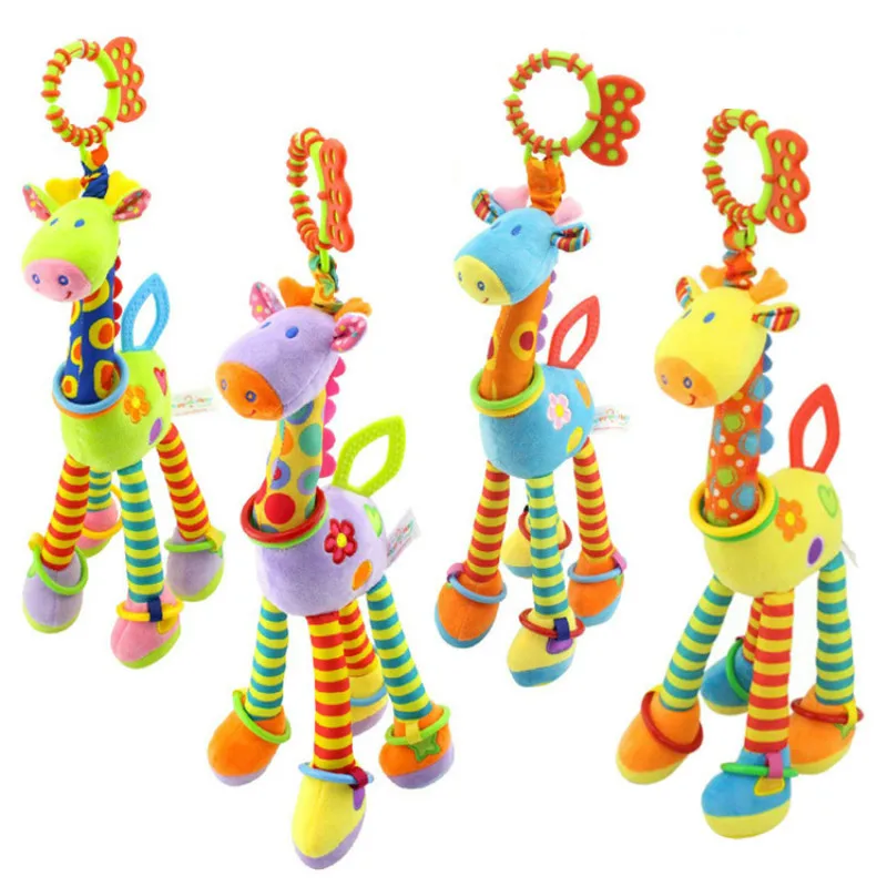 Cute Soft Plush Toy Infant Baby Soft Giraffe Animal Handbells Rattles Handle Toys  WIth Teether Baby Toys 1pc