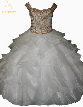 

Bealegantom Ball Gown Flower Girl Dresses 2019 With Beaded Organza Flowers Beaded Princess Kids Pageant Comunion Gown QA1234