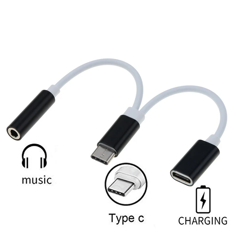 

USB C to 3.5mm Aux 2 in 1 USB C Jack Headphone Adapter For Letv2Pro Max2 Xiaomi Huawei Type C 3.5mm Audio Charging Cable