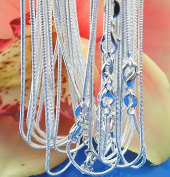 

10 pcs/lot Promotion! Wholesale 925 stamp silver plated Necklace,Fashion Silver Jewelry Snake Chain 1mm Necklace 16 18 20 22 24"