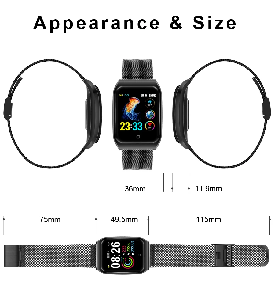 Умный браслет с цветным экраном, 1,3 металлический ремень, измеритель пульса, кровяного давления, водонепроницаемый, IP68, шаговый браслет, Смарт-часы, ремешок