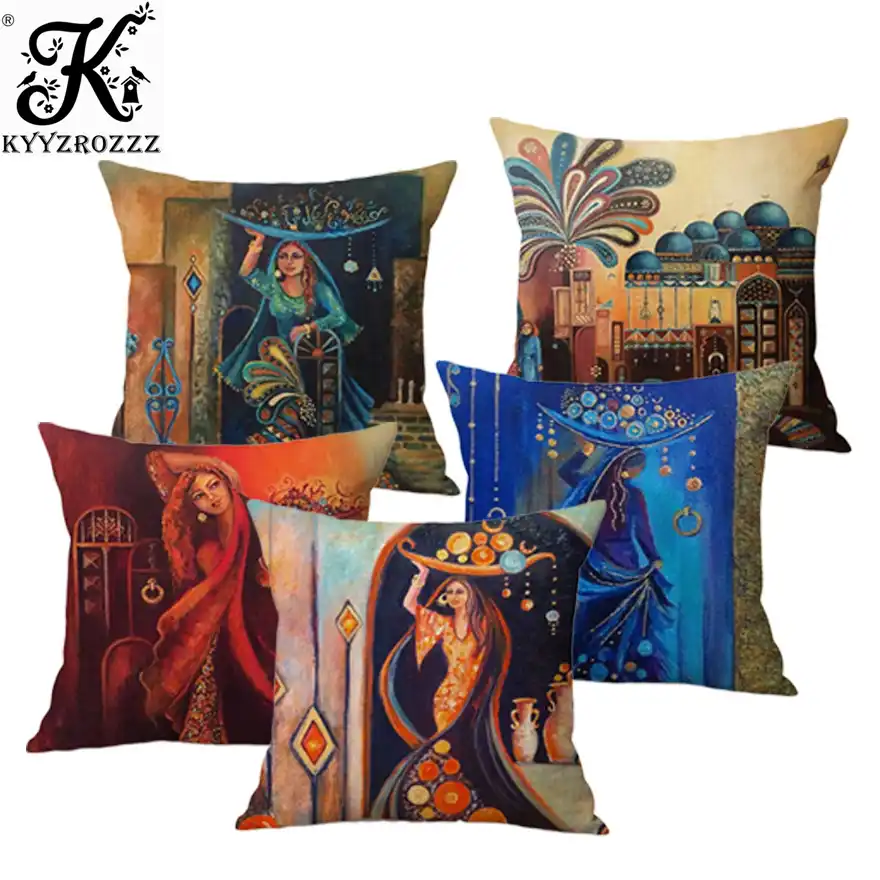 Islamic Painting Art Arab Woman Carrying Plate Muslim Home Decoration Sofa Throw Pillow Case Mediterranean Style Cushion Cover Cushion Cover Aliexpress