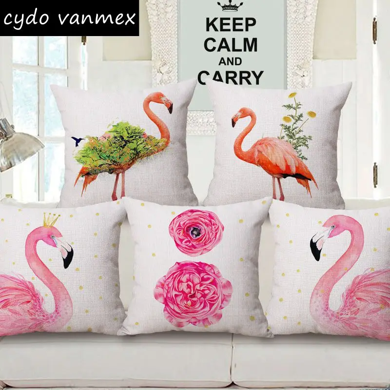 flamingo decoration cushion cover bright pink tropical print chaise