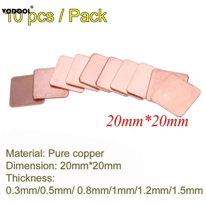 10 pcs 20mm x 20mm 0.3mm/0.5mm//0.8mm/1mm/1.2mm غرفة تبريد النحاس شيم الوسادات الحرارية لأجهزة الكمبيوتر المحمول وحدة المعالجة المركزية GPU غرفة تبريد نظام التبري... 10 pcs 20mm x 20mm 0.3mm/0.5mm//0.8mm/1mm/1.2mm غرفة تبريد النحاس شيم الوسادات الحرارية لأجهزة الكمبيوتر المحمول وحدة المعالجة المركزية GPU غرفة تبريد نظام التبري...