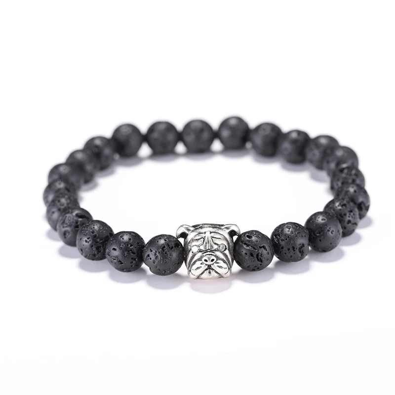 Natural Stone French Bulldog Beaded Bracelet