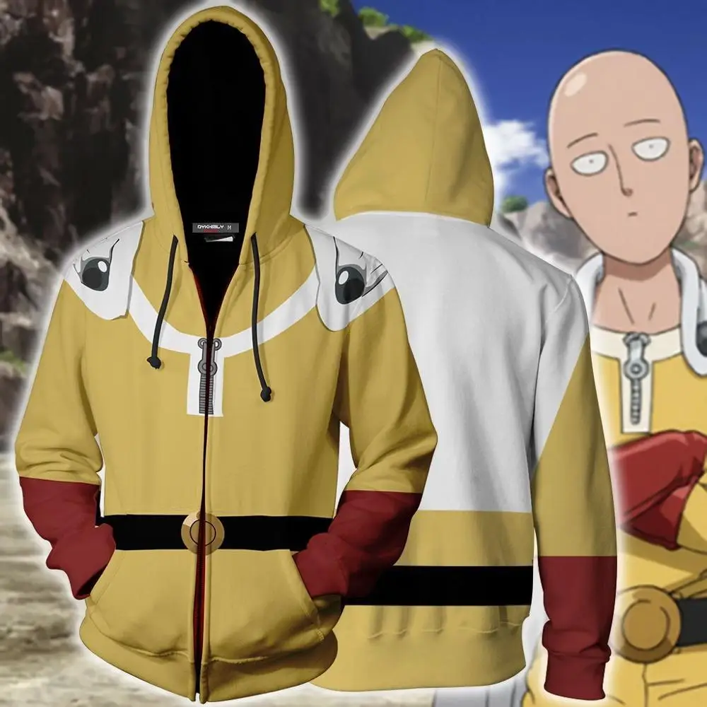 Аниме ONE PUNCH MAN кофты с капюшоном, посвященные Сайтаме костюмы для косплея 3D принт ONE PUNCH MAN толстовки Косплей человек с капюшоном Повседневная куртка - Цвет: Цвет: желтый