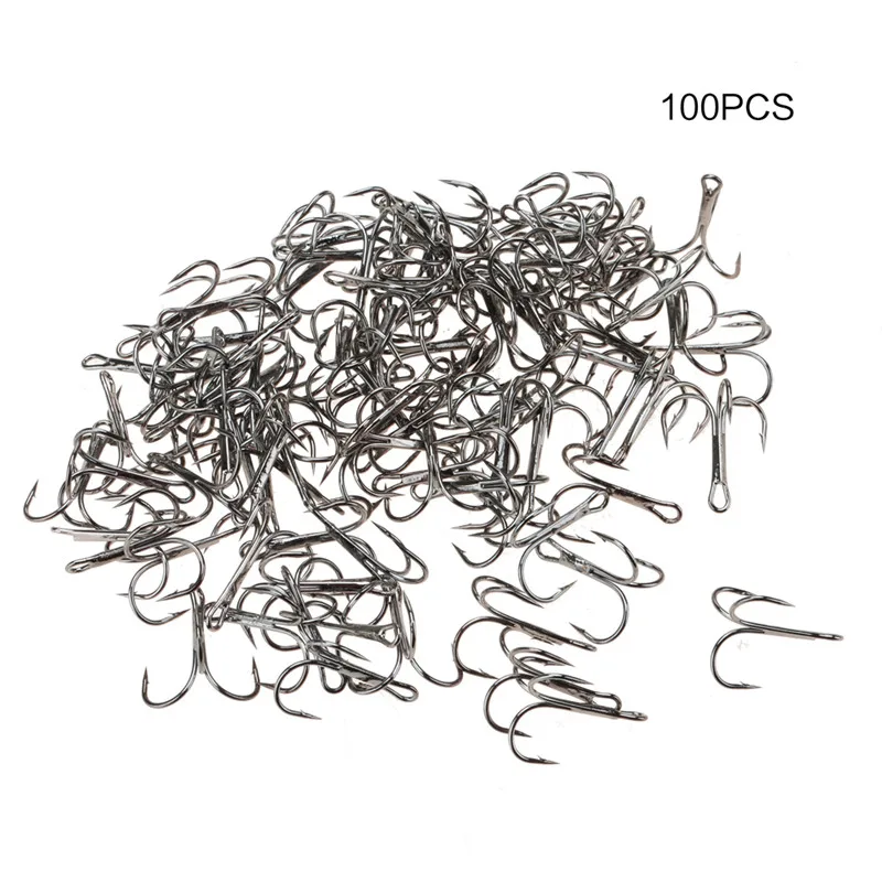 

100pc Fishing Hook High Carbon Steel Treble Hook Fishing Tackle Round Bent Treble Hooks Outdoor