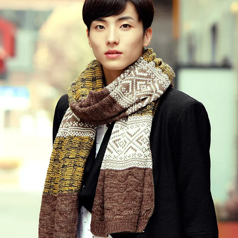ZFQHJJ мужской акриловый шарф корейский женский мужской унисекс теплый осенне-зимний шарф подходит для влюбленных вязаный длинный большой шарф