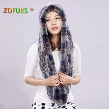 ZDFURS* толстый осенне-зимний теплый шарф с натуральным кроличьим мехом и шапка женская с капюшоном шарф из кроличьего меха Рекс меховая шапка пашимина