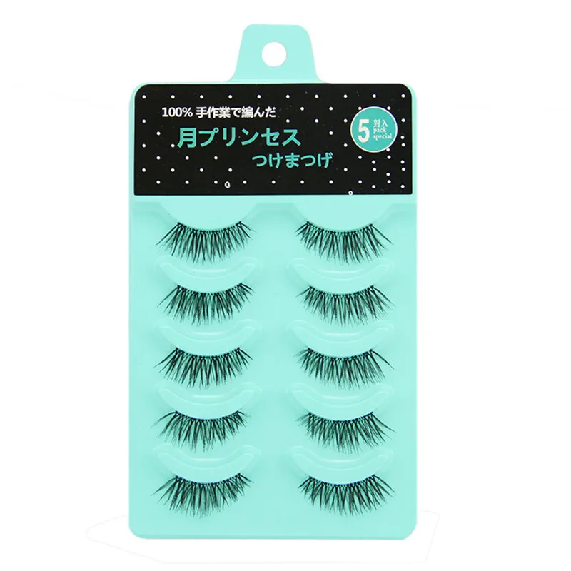 Black 5 Pairs False Eyelashes Half Stage Makeup Handmade Fake Eyelashes Transparent Stems Natural Soft Criss cross fake Lashes