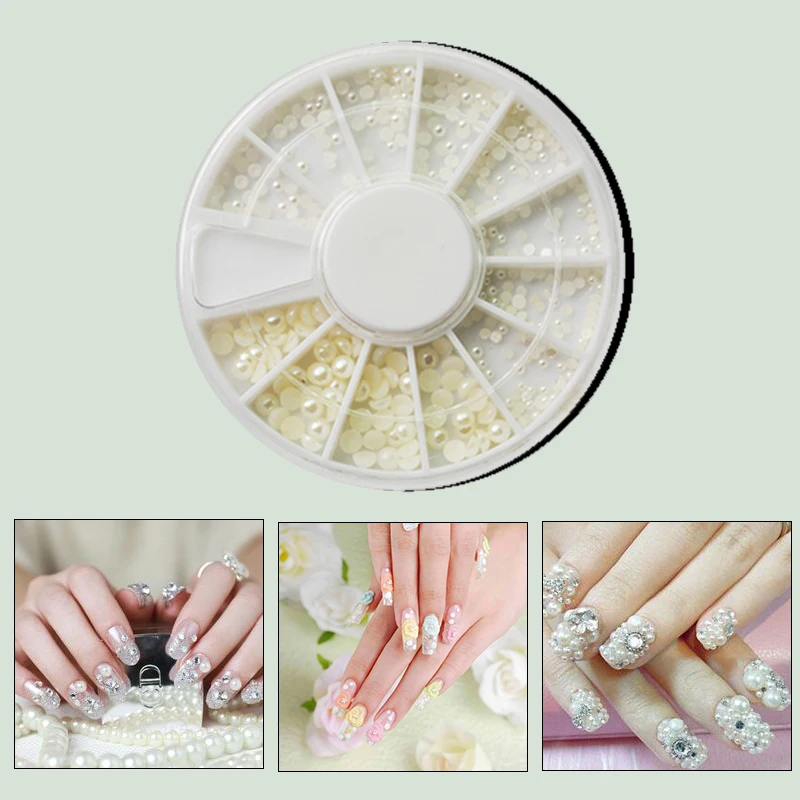 

White Pearl Nail Art Stone Different Size Wheel Rhinestones Beads