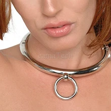 Camatech colar de pescoço de metal em aço inoxidável, escravo + chave sextavada, colar de bondage, gargantilha com o-ring sm jogo jogo tabuleiro