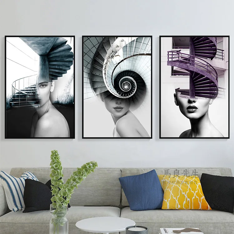 

Abstract Girls Canvas Painting Nordic Poster Picture Spiral Staircase Posters Living Room Wall Art Pictures Prints Home Unframed