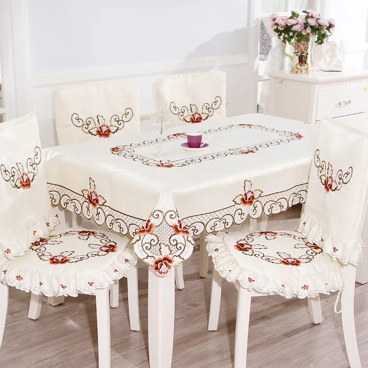 

Europe Style Wedding Tablecloth Embroidered Floral Edge Dustproof Covers for Table Home Party Table Cloths High Quality