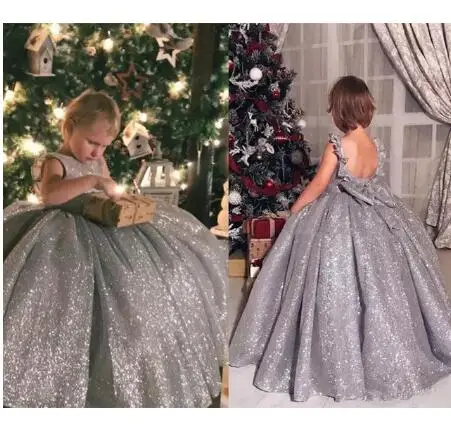 

Luxury Sliver Sequined Backless Flower Girls Dresses Girls Pageant Dress Ball Gown Birthday Dress Any Size