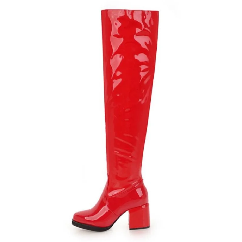 Hauts Grande Cuir Pole Bout gold Genou Dancing Rond En Bottes Talons Chaussures Plus Moto 3447 sliver red Femme Black Sexy Taille Verni 3cTKJlF1