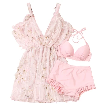 

2019 New Women Three Piece Bikini Set Swimwear Bathing Suit Summer Sexy Swimsuit Swimming Biquinis Sports Push Up Swim Suits