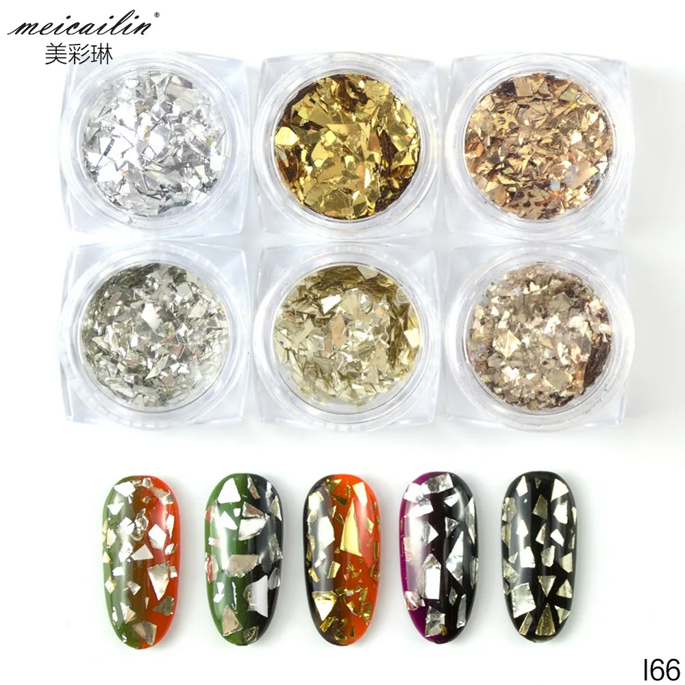

6 Box/Set Gold Silver Metal Rhinestones for Nails Shiny Glitter Powder Flakes Sequins Paillette Manicure Nail Art Decorations