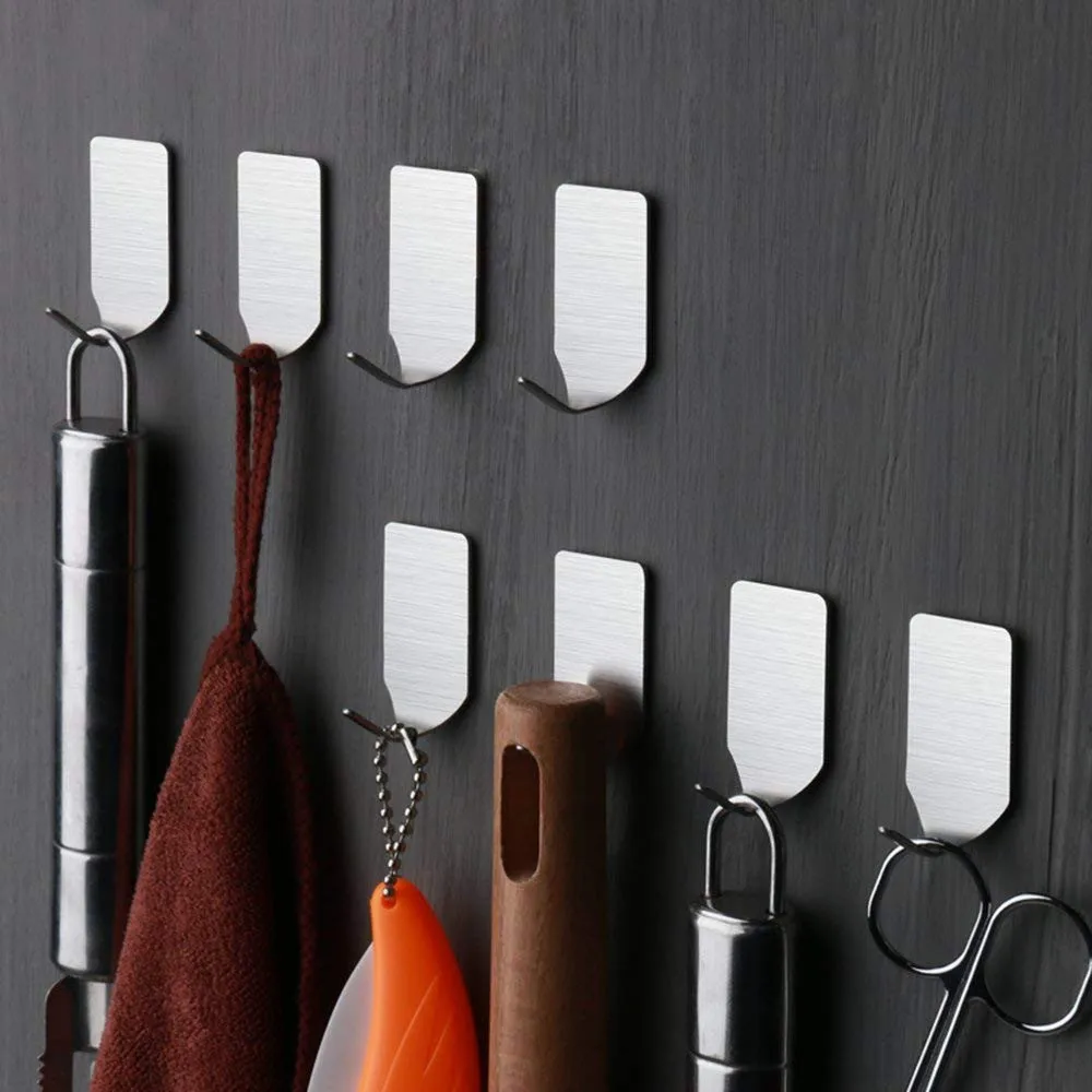 

8Pcs Strong Hooks Self Adhesive Stainless Steel Hook Sucker Wall Door Hooks Hanger For Kitchen Bathroom Living Room @YL