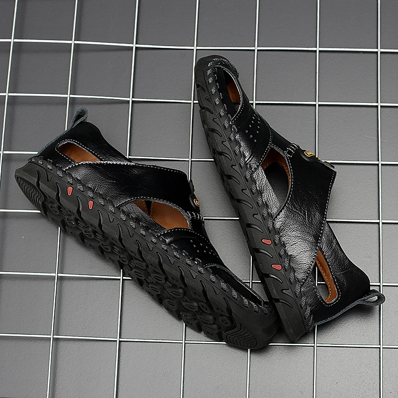 Homens Livre Sapatos Sandálias Bohemia Genuínos Chinelos Big Ar Ao Brown liaght 38 Lazer Size Brown Black Da De 48 Dos Couro dark Moda Verão P4 Praia dw8wItq