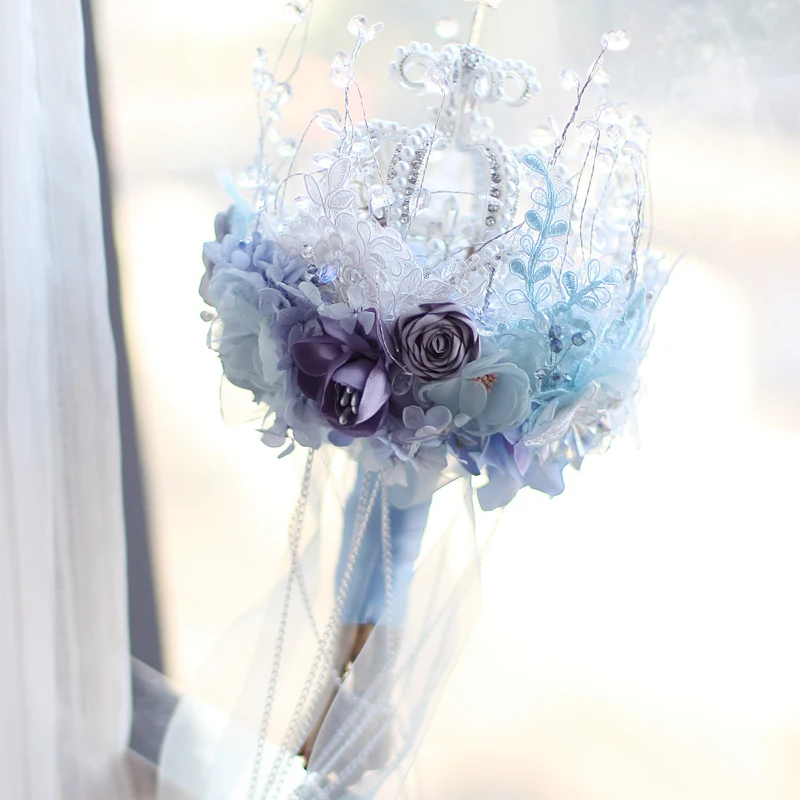 Иффо голубой Корона ice невеста, холдинг букет стиль кристалл букет серый дым ткань