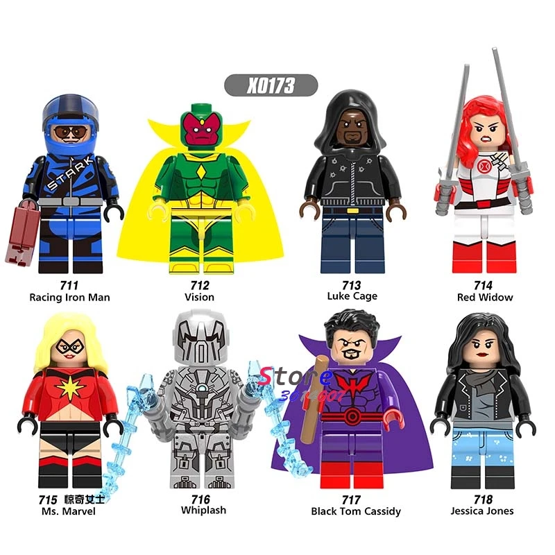 

Single Super Hero Luke Cage Iron Man Vision Whiplash Red Widow Ms. Marvel Cassidy building blocks toy for children