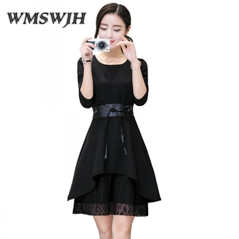 

WMSWJH Spring Women Dress Work Casual Slim Fashion O-neck Sexy large size Elasticity Dresses Women A-line Vintage Vestidos A253