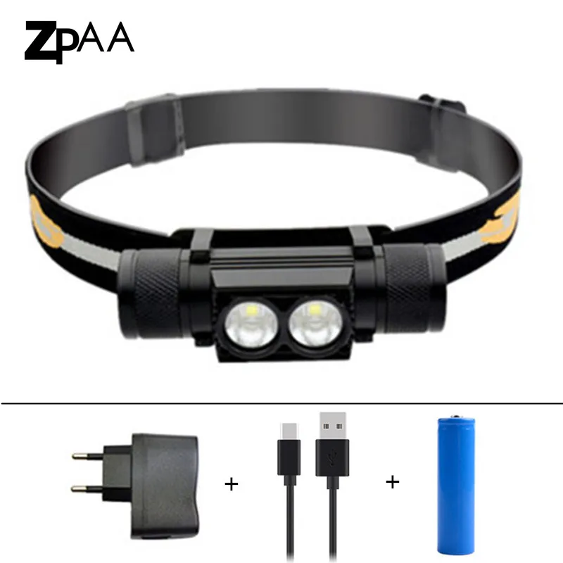 

ZPAA CREE XML Dual T6 L2 USB Rechargeable LED Headlamp Headlight 5 Modes Dimming 18650 USB Head Lamp Torch Flashlight Lights