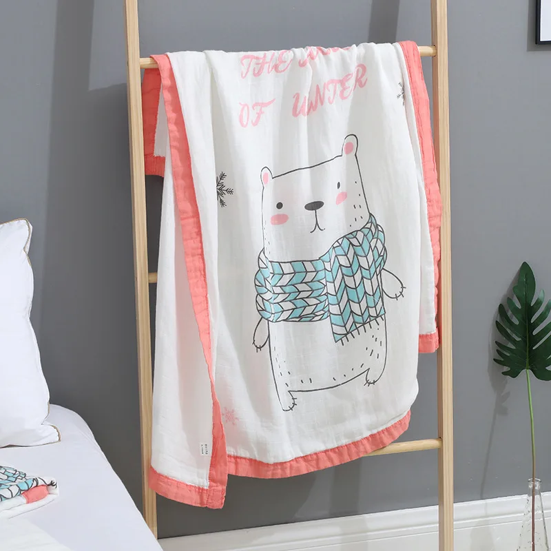 

Newborn Baby Bamboo Fiber Blanket Infant Four-layer Cartoon Printing Trolley Blanket Baby Bath Towel Swaddling Towel 110*115CM