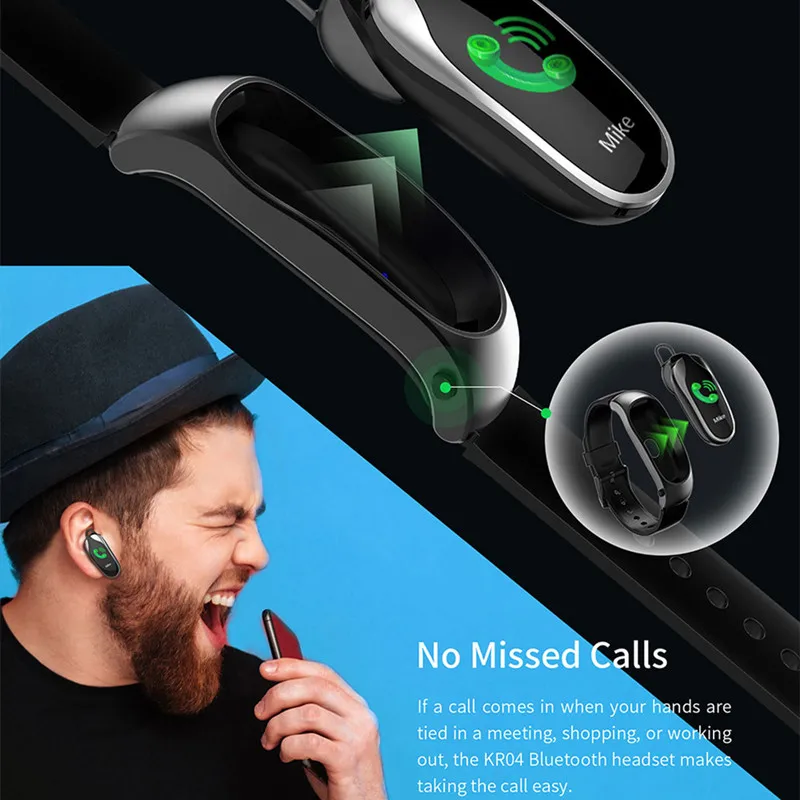 Смарт браслет KR04 Bluetooth гарнитура с мониторингом сердечного ритма IP67