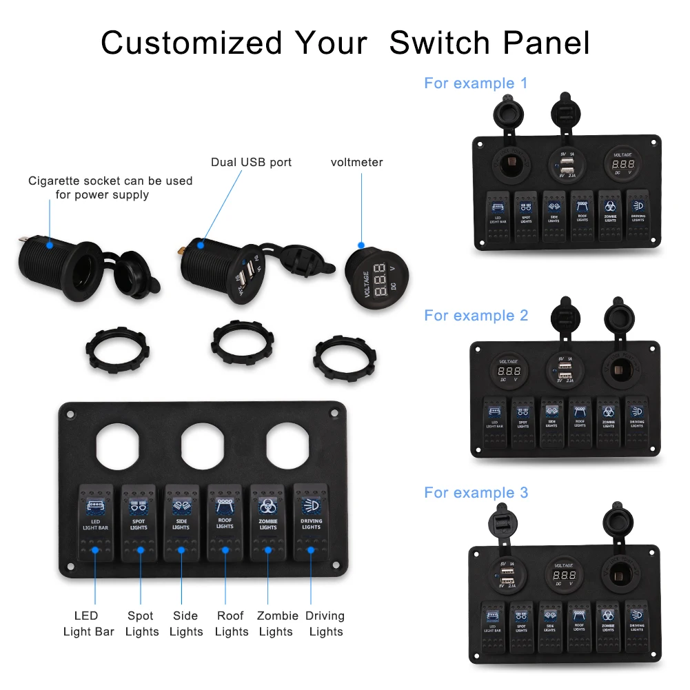 6 пар Водонепроницаемый морской лодка переключатель панель 12 В светодиодный кулисный переключатель двойной USB прикуриватель вольтметр телефон автомобильное зарядное устройство